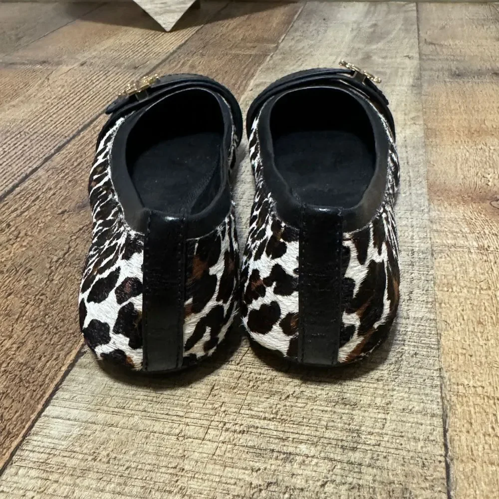 Tory Burch Eloise 2 Calf Hair Ballet Flats Shoes Leopard Black Size 6.5 M